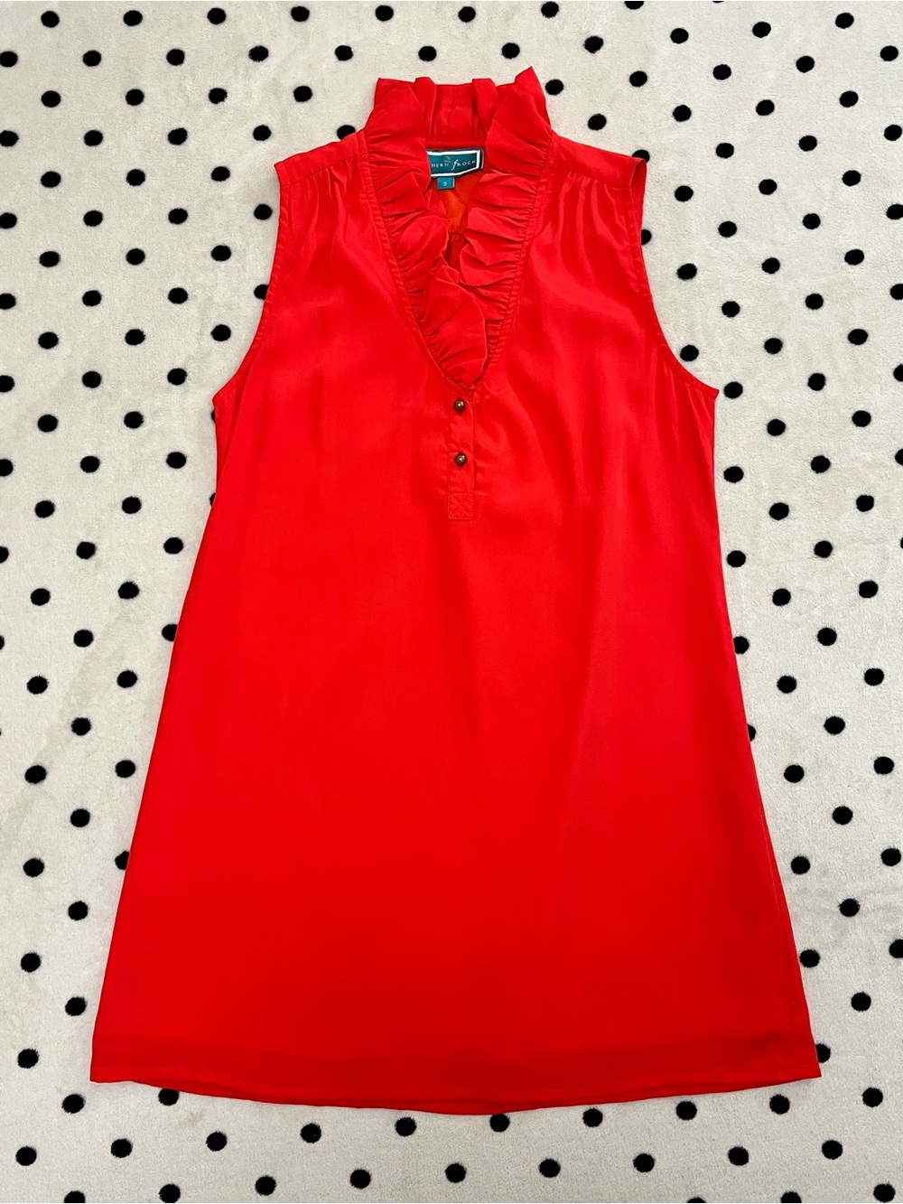 Southern Frock Red Ruffle Neck Sleeveless Shift Dress Size S